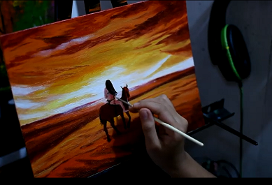Practice Painting #7: “Silhouette Horse Riding at Sunset” Acrylic Painting by Paint With Shiba